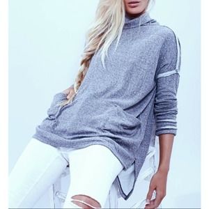 We the free raw edge turtle neck oversized top XS cozy lagenlook sweatshirt